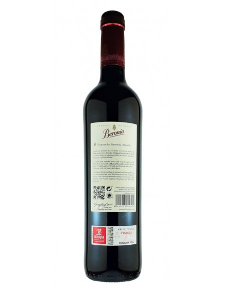 Beronia Tinto Crianza 75 cl contra etiqueta